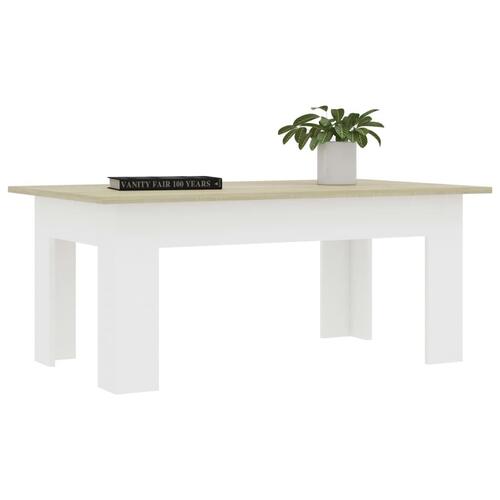 Sofabord 100 x 60 x 42 cm spånplade hvid og sonoma-eg