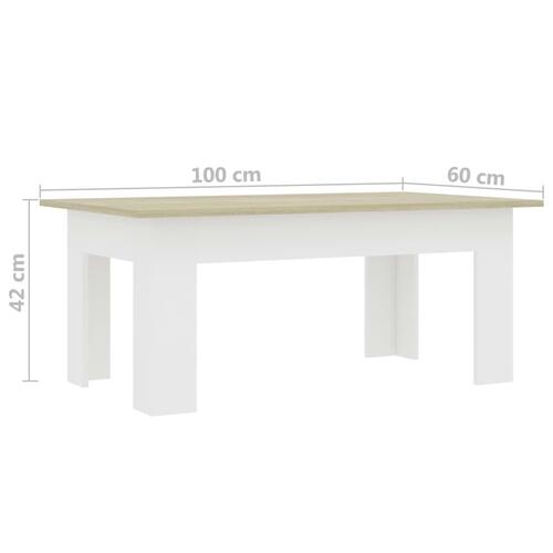 Sofabord 100x60x42 cm konstrueret træ hvid og sonoma-eg