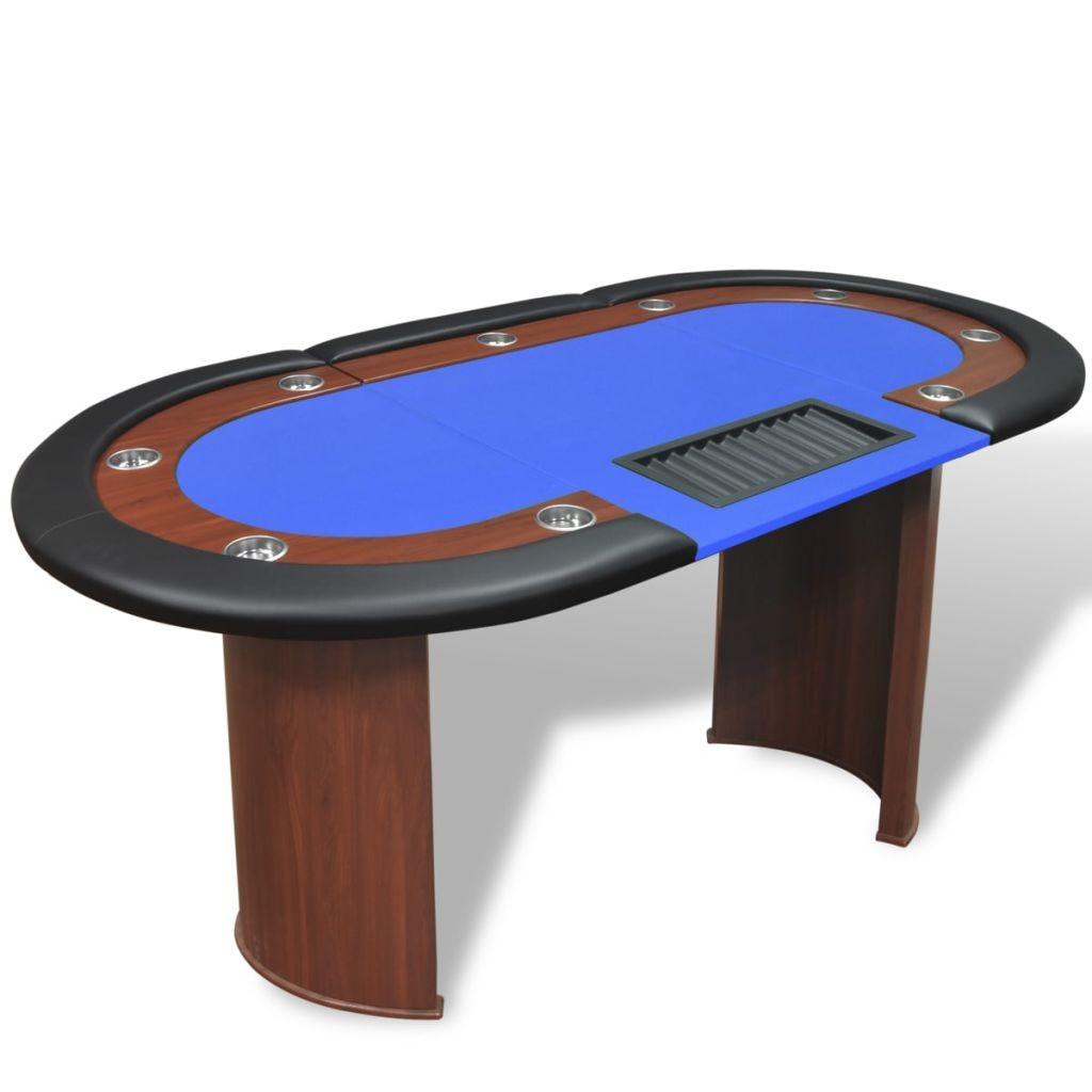 10 pers. pokerbord med dealerområde og jetonholder blå