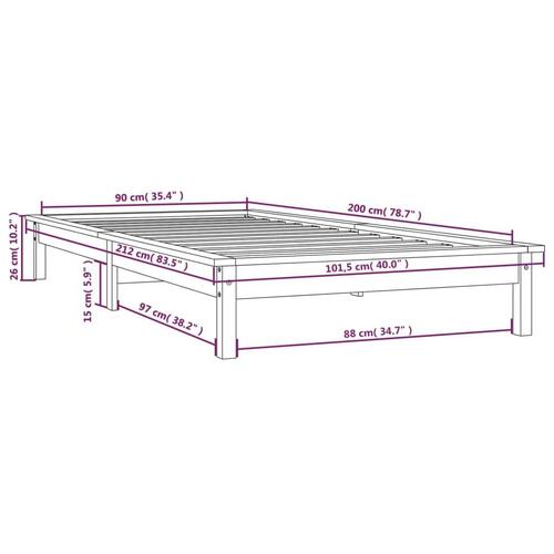Sengeramme 90x200 cm massivt fyrretræ grå