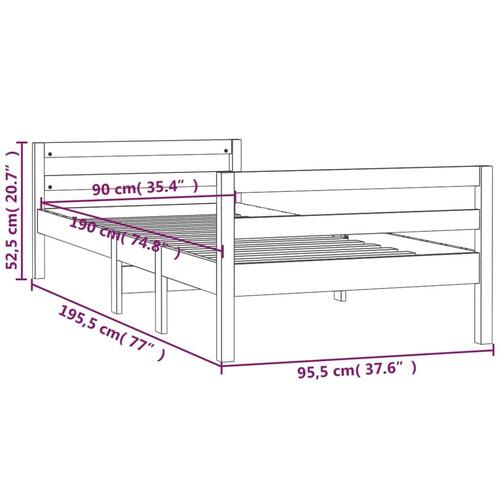 Sengestel 90x190 cm massivt fyrretræ grå