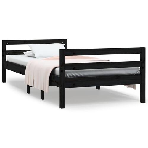 Sengestel 90x190 cm massivt fyrretræ sort