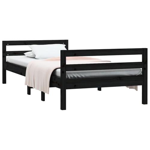 Sengestel 90x190 cm massivt fyrretræ sort