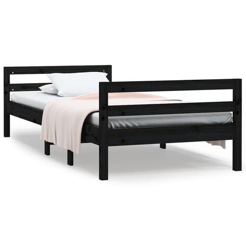 Sengestel 75x190 cm massivt fyrretræ sort