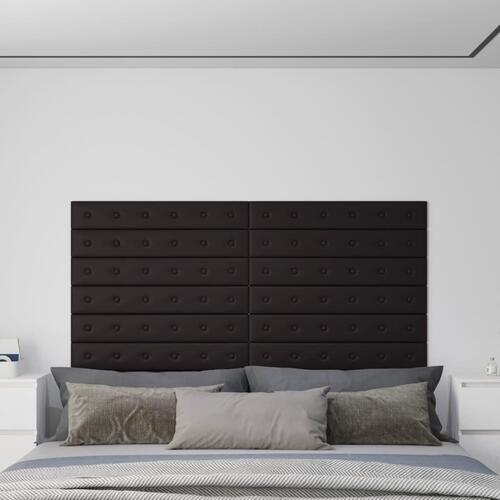 Vægpaneler 12 stk. 90x15 cm 1,62 m² kunstlæder sort