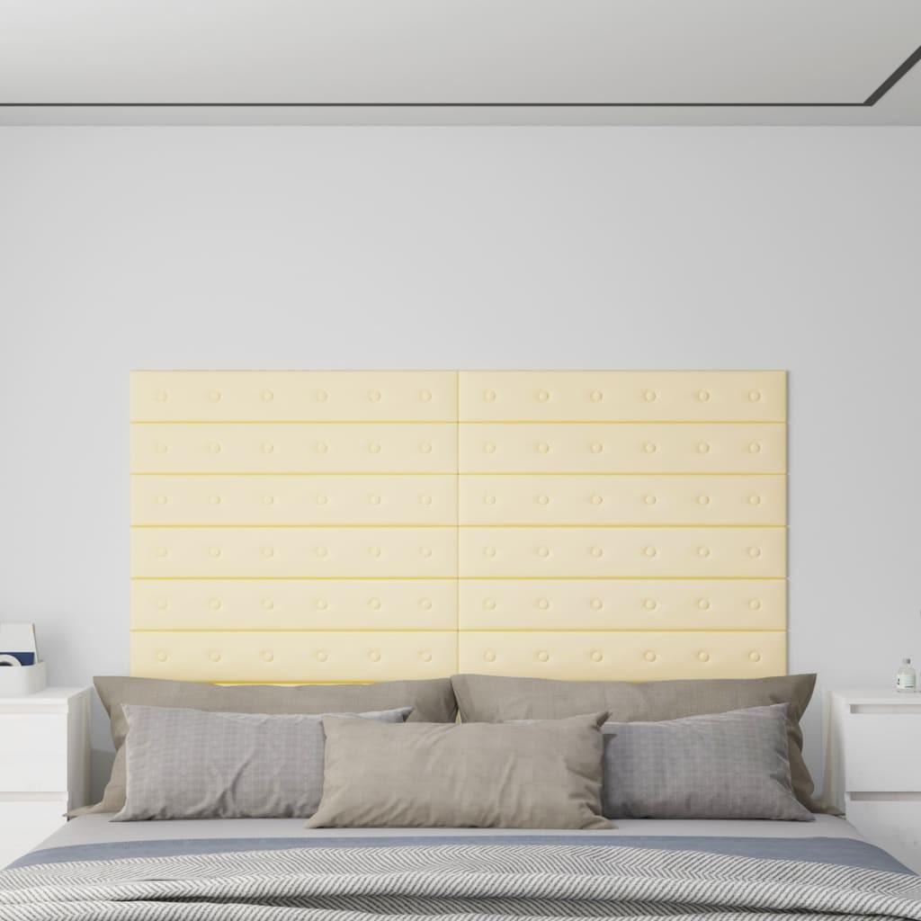 Vægpaneler 12 stk. 90x15 cm 1,62 m² kunstlæder cremefarvet