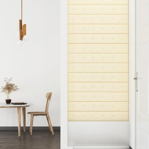 Vægpaneler 12 stk. 90x15 cm 1,62 m² kunstlæder cremefarvet