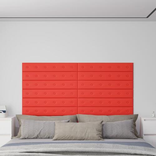 Vægpaneler 12 stk. 90x15 cm 1,62 m² kunstlæder rød