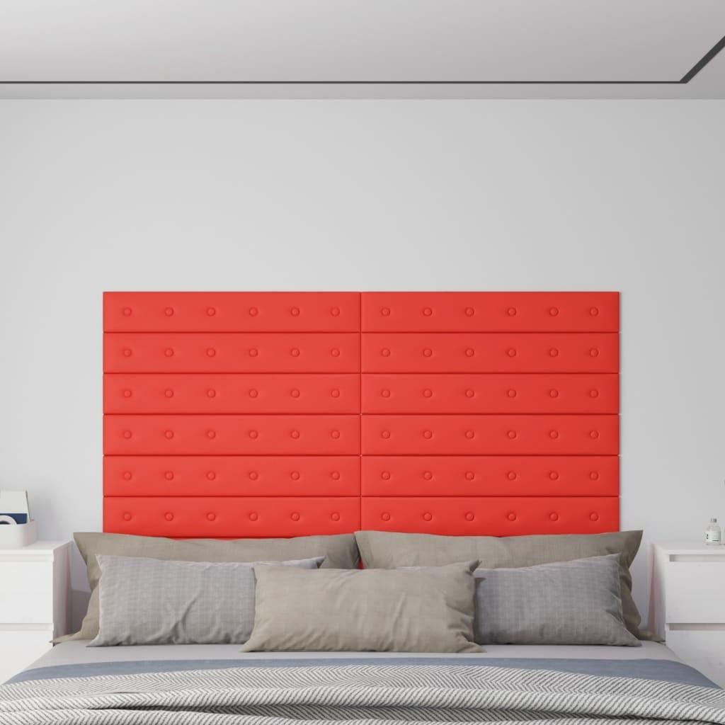 Vægpaneler 12 stk. 90x15 cm 1,62 m² kunstlæder rød