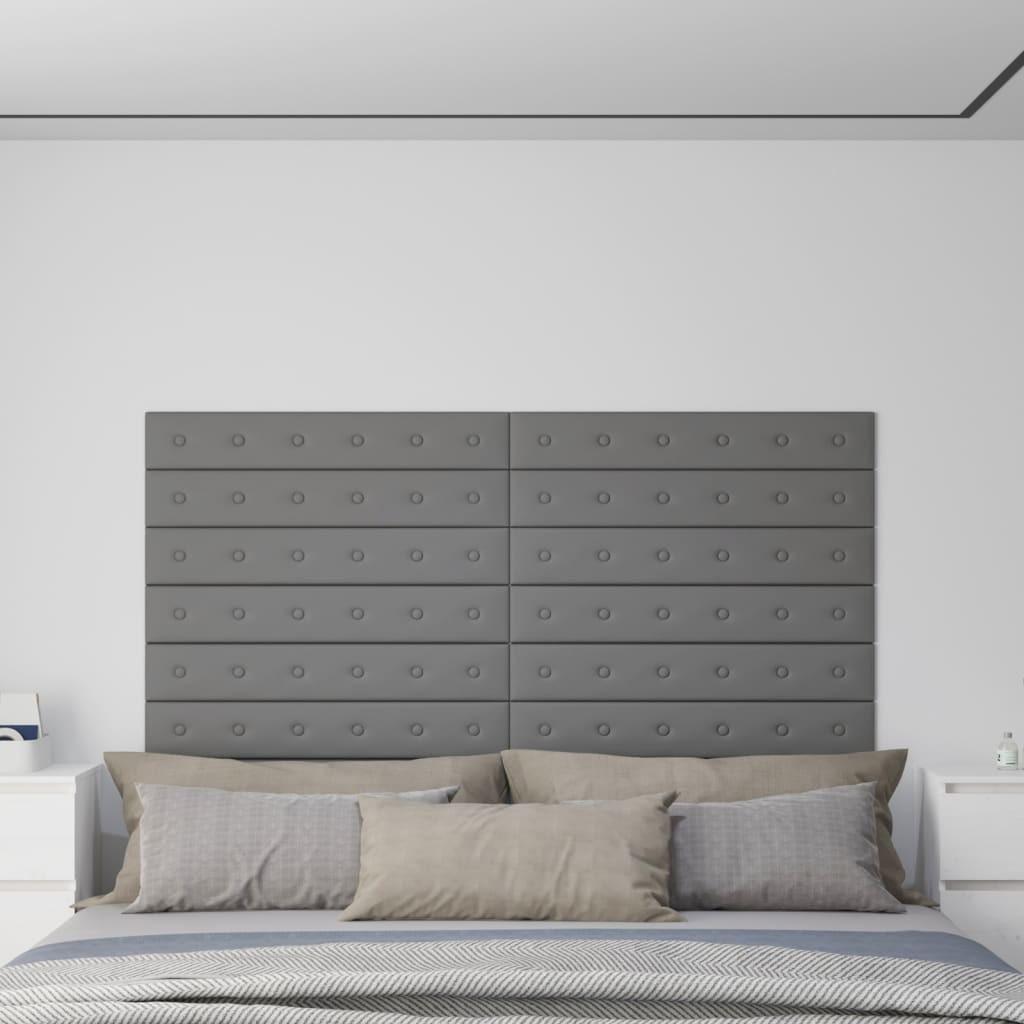 Vægpaneler 12 stk. 90x15 cm 1,62 m² kunstlæder grå