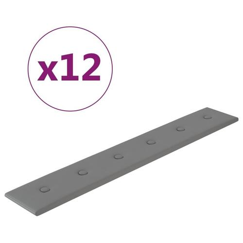 Vægpaneler 12 stk. 90x15 cm 1,62 m² kunstlæder grå