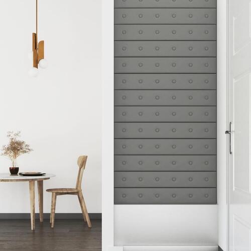 Vægpaneler 12 stk. 90x15 cm 1,62 m² kunstlæder grå