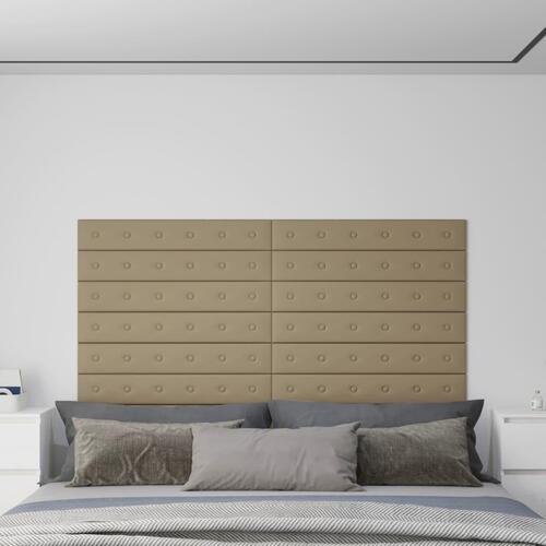 Vægpaneler 12 stk. 90x15 cm 1,62 m² kunstlæder cappuccino