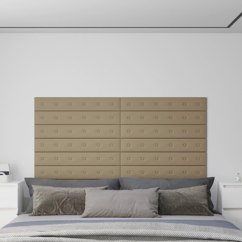 Vægpaneler 12 stk. 90x15 cm 1,62 m² kunstlæder cappuccino