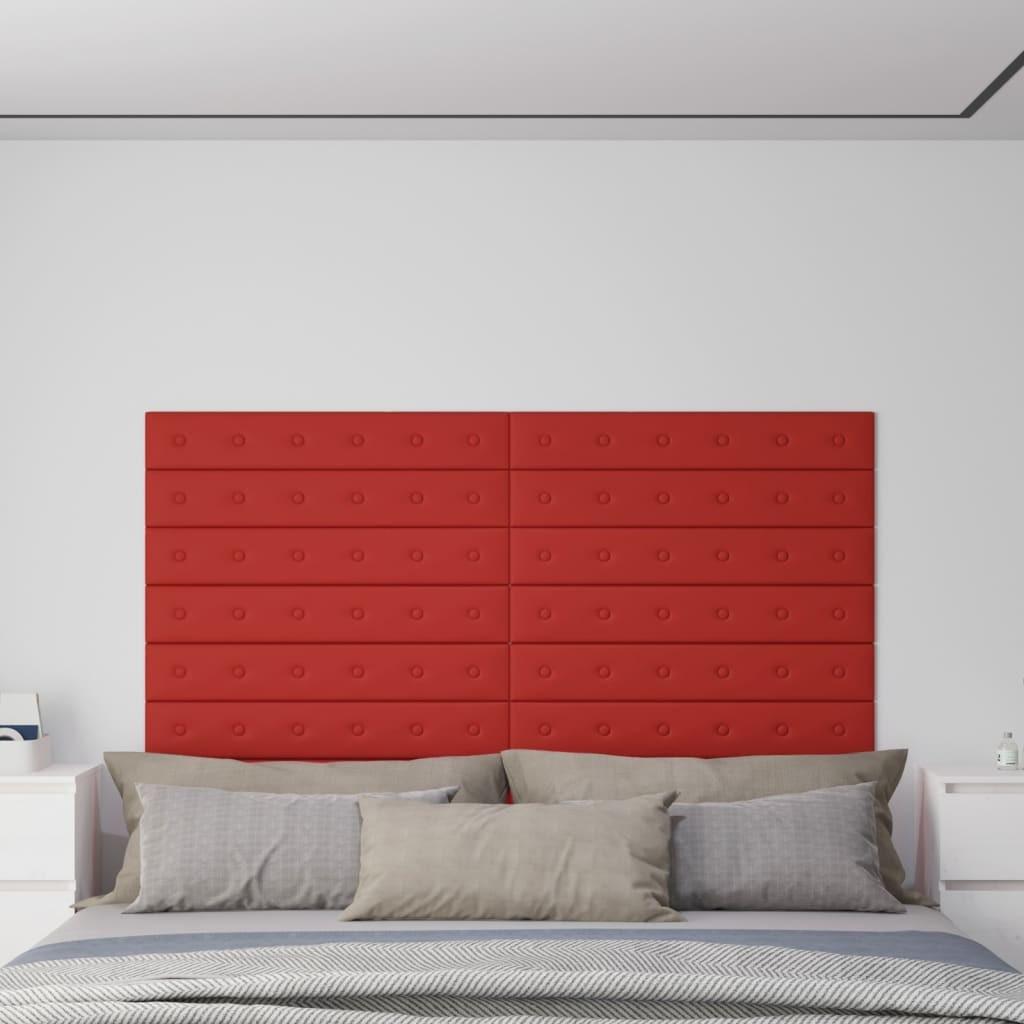 Vægpaneler 12 stk. 90x15 cm 1,62 m² kunstlæder vinrød