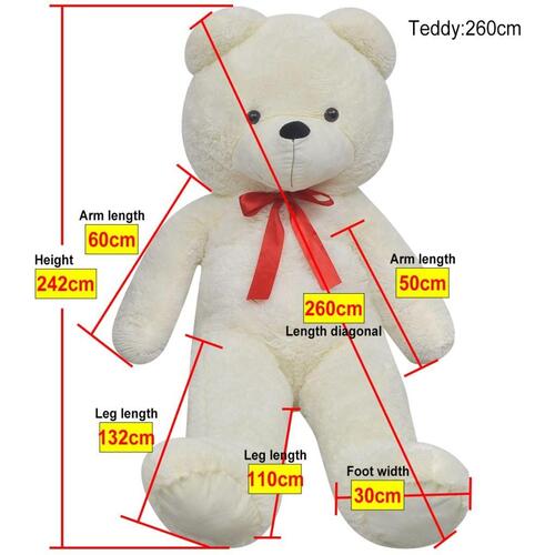 Tøjbamse 242 cm plysstof hvid