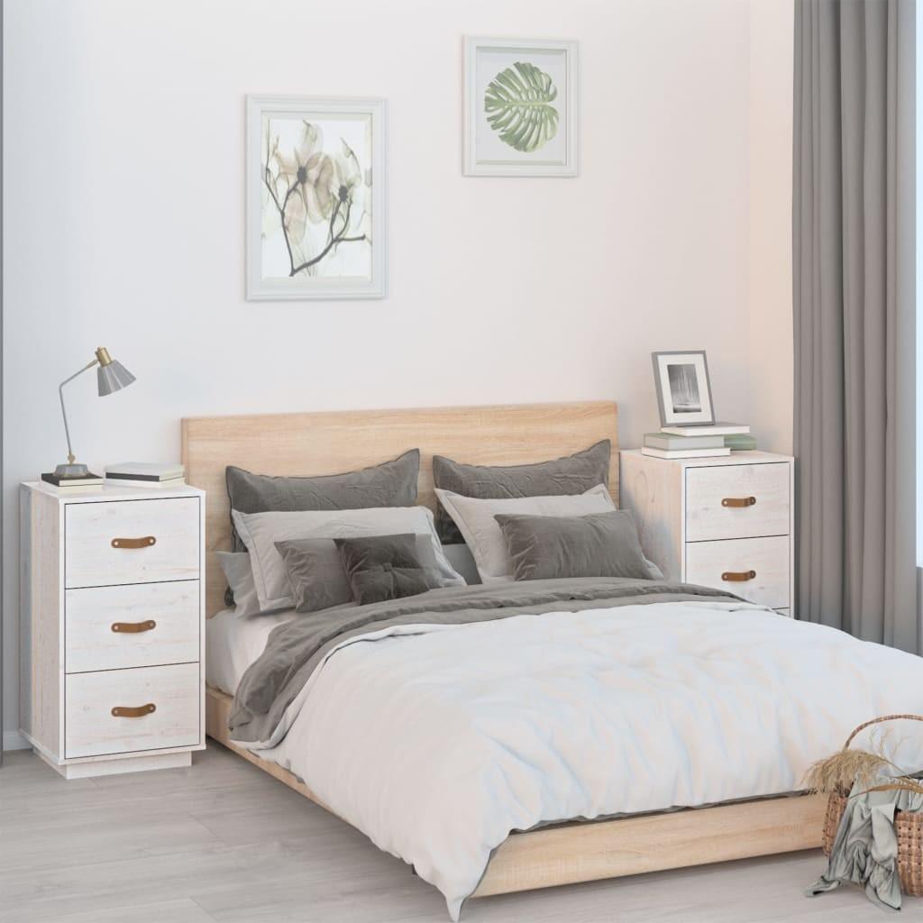 Sengeborde 2 stk. 40x40x75 cm massivt fyrretræ hvid