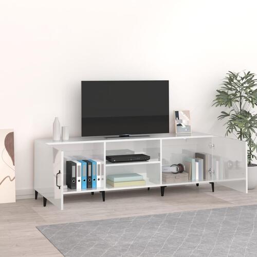 Tv-bord 150x30x50 cm konstrueret træ hvid højglans