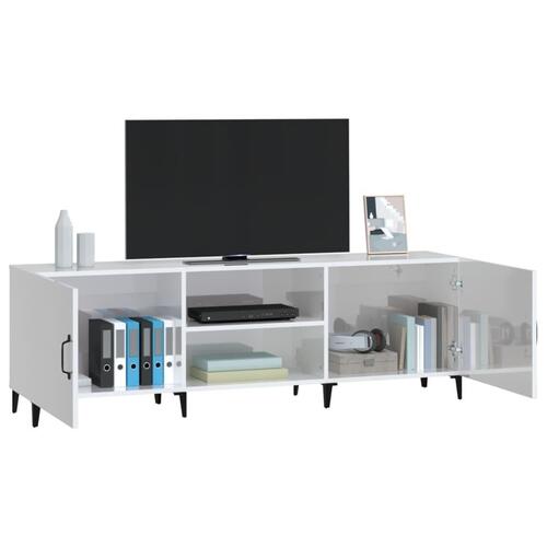 Tv-bord 150x30x50 cm konstrueret træ hvid højglans
