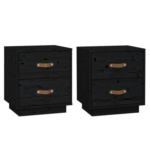 Sengeborde 2 stk. 40x34x45 cm massivt fyrretræ sort