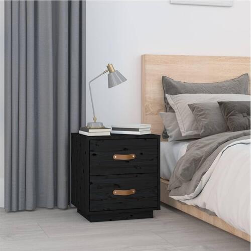 Sengeborde 2 stk. 40x34x45 cm massivt fyrretræ sort