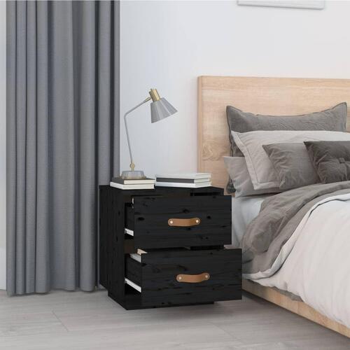 Sengeborde 2 stk. 40x34x45 cm massivt fyrretræ sort