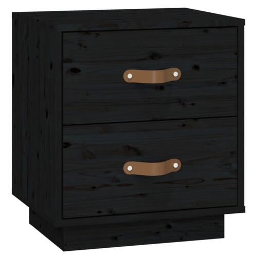 Sengeborde 2 stk. 40x34x45 cm massivt fyrretræ sort