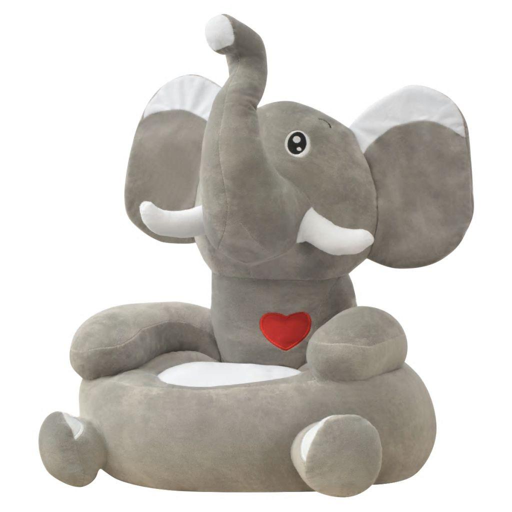 Børnestol i plys grå elefant