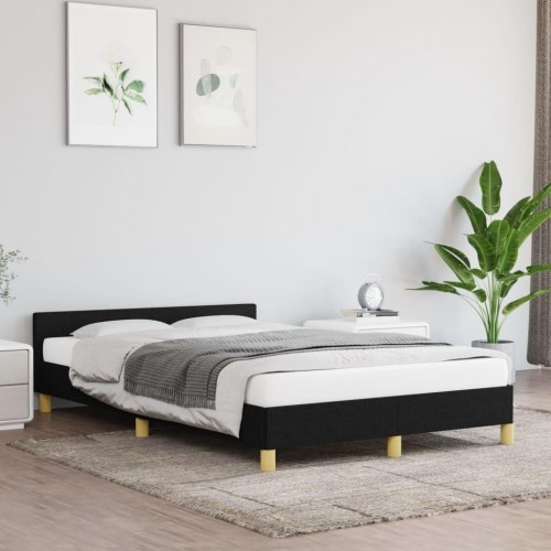 Sengeramme med sengegavl - sort stof 120 x 200 cm