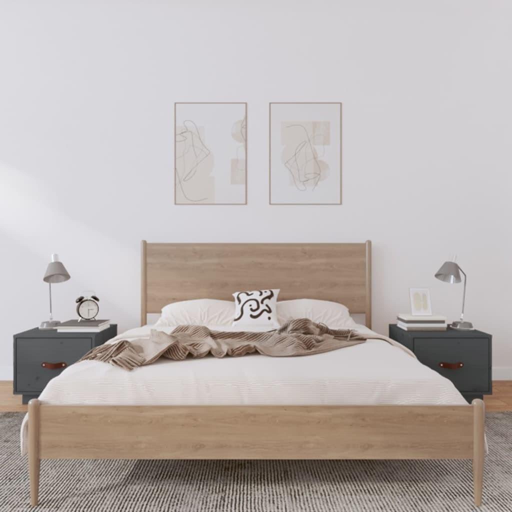 Sengeborde 2 stk. 40x34x35 cm massivt fyrretræ grå