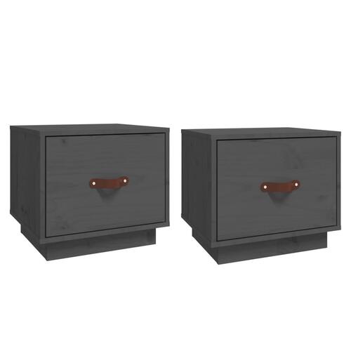 Sengeborde 2 stk. 40x34x35 cm massivt fyrretræ grå