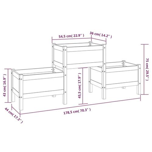 Plantekasse 178,5x44x75 cm massivt fyrretræ hvid