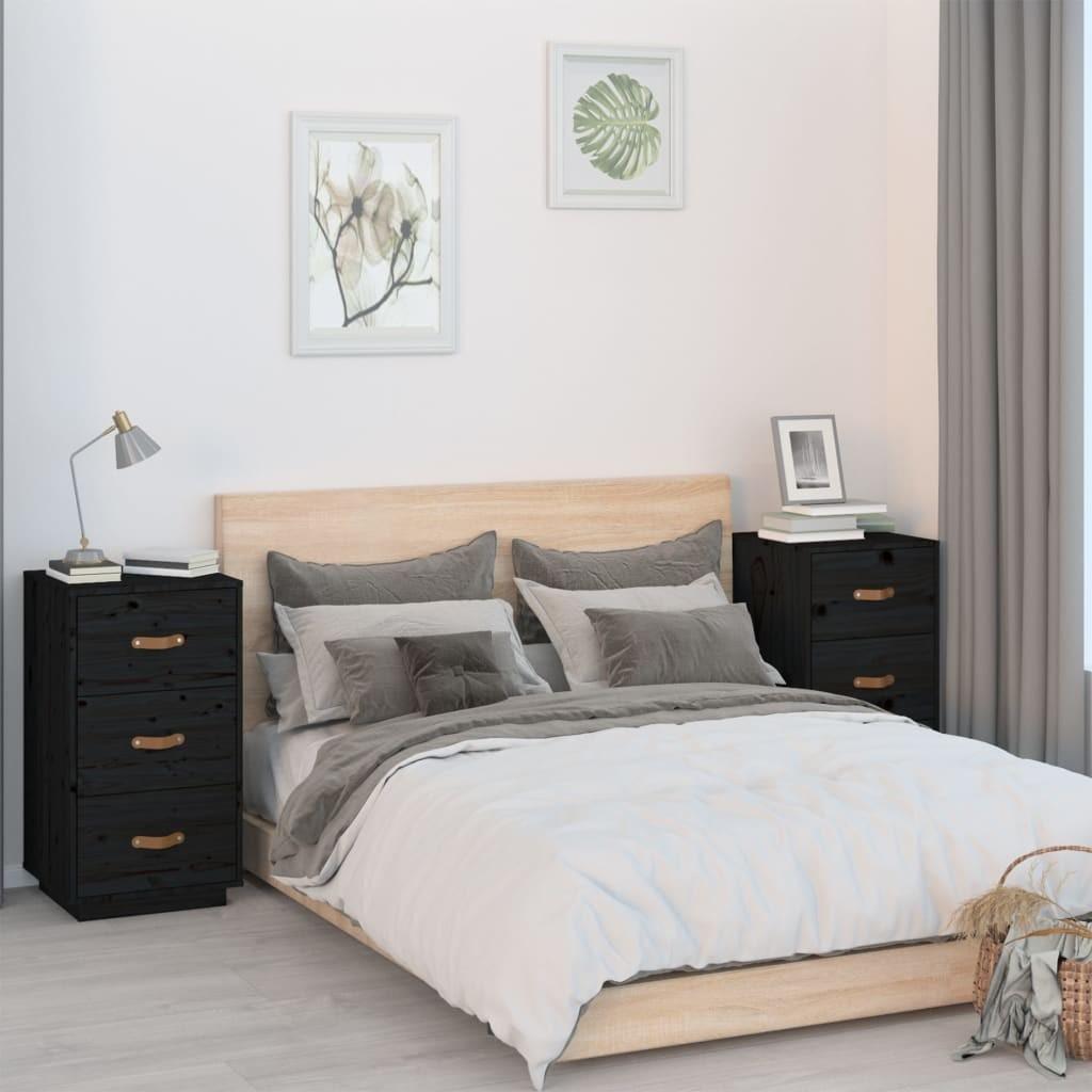 Sengeborde 2 stk. 40x40x75 cm massivt fyrretræ sort