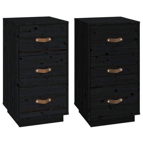 Sengeborde 2 stk. 40x40x75 cm massivt fyrretræ sort