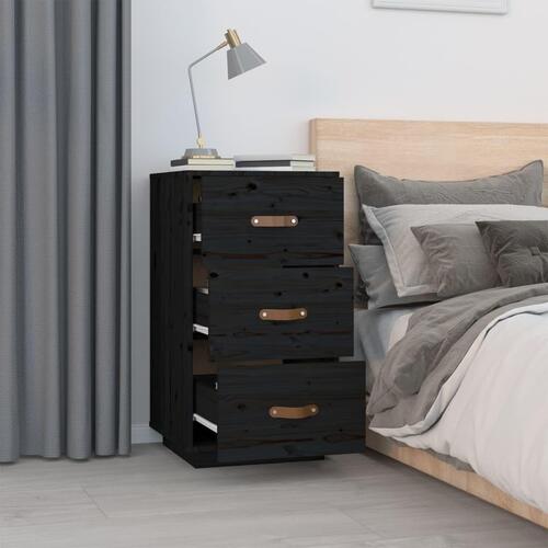 Sengeborde 2 stk. 40x40x75 cm massivt fyrretræ sort
