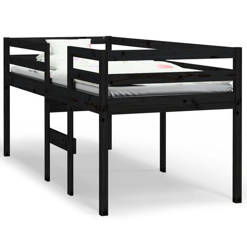 Højseng 90x200 cm massivt fyrretræ sort