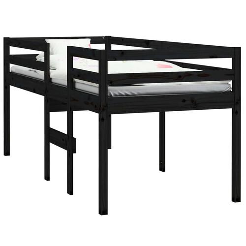 Højseng 90x200 cm massivt fyrretræ sort