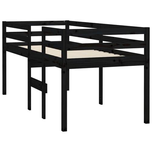 Højseng 90x200 cm massivt fyrretræ sort