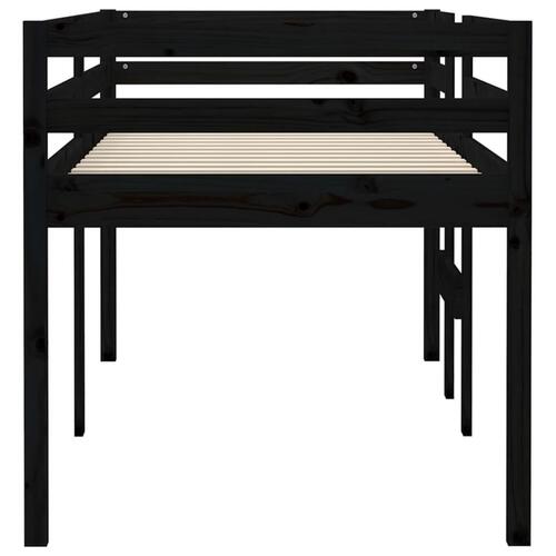 Højseng 90x200 cm massivt fyrretræ sort