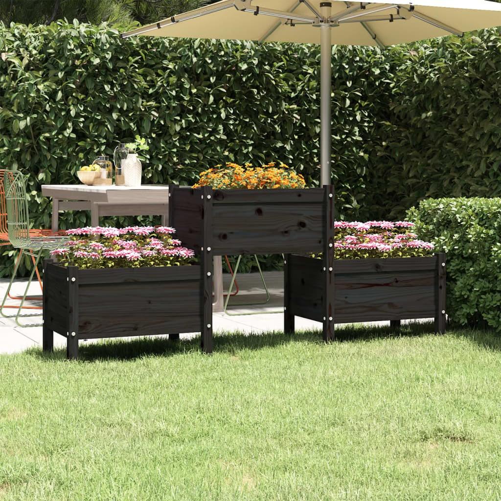 Plantekasse 178,5x44x75 cm massivt fyrretræ sort
