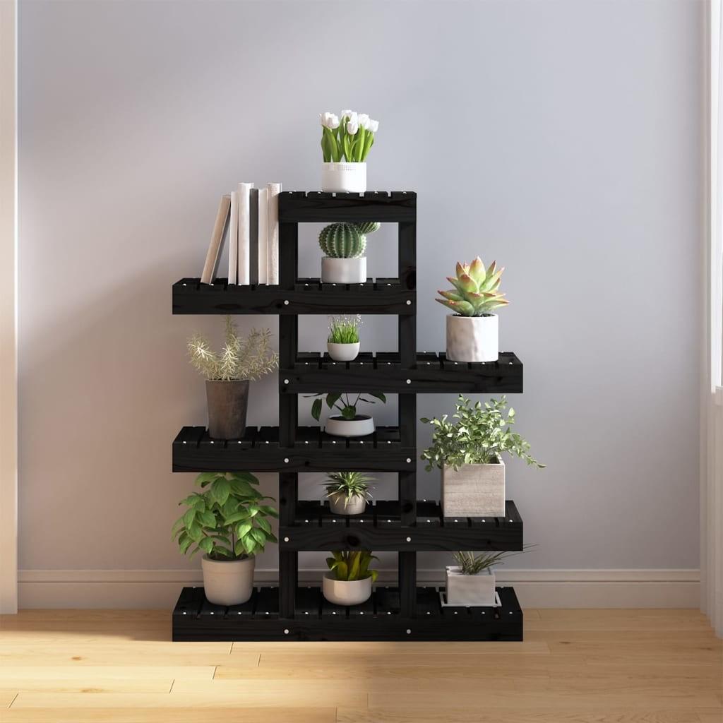 Plantestativ 85x25x109,5 cm massivt fyrretræ sort