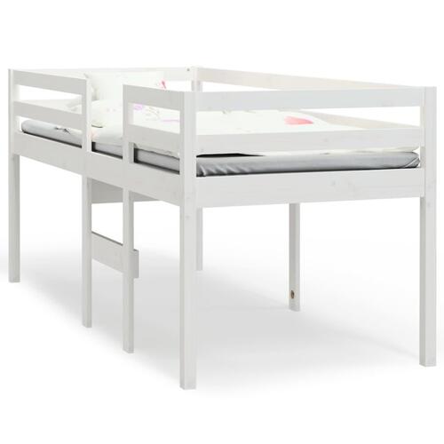 Højseng 90x200 cm massivt fyrretræ hvid