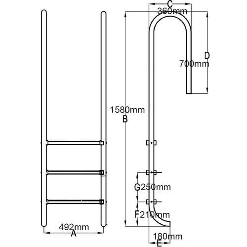 Bassinstige 3 trin rustfrit stål 304 120 cm