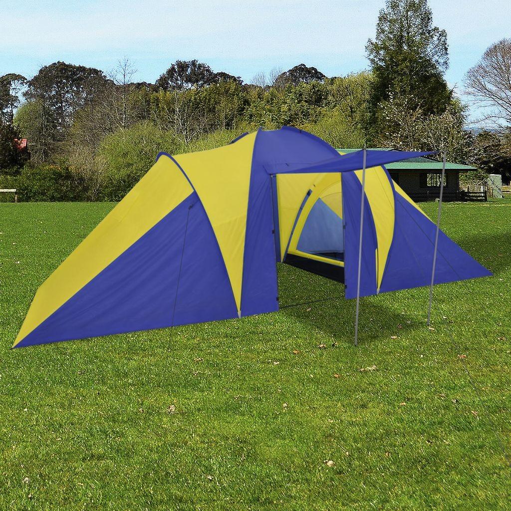 Campingtelt 6 personer marineblå/gul