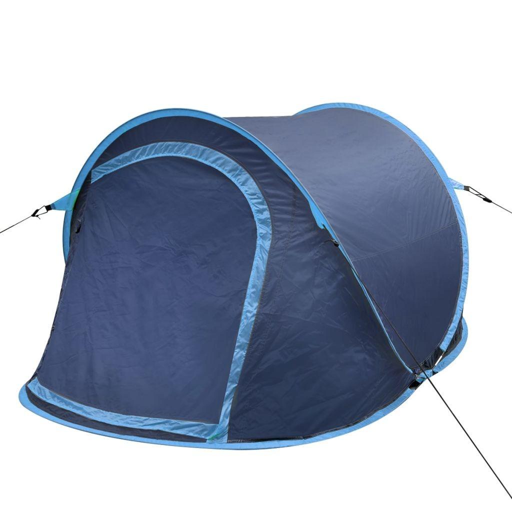 Pop-up campingtelt 2 personer marineblå og lyseblå