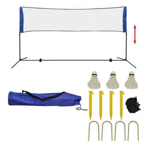 Badmintonsæt med net og fjerbolde - 300 × 155 cm, højdejustérbart