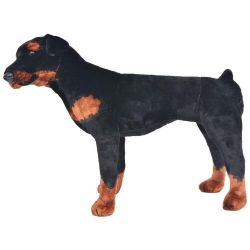 Stående tøjdyr rottweiler plysstof XXL sort og brun