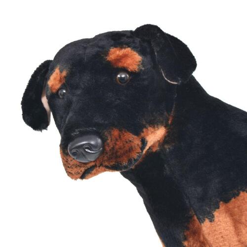 Stående tøjdyr rottweiler plysstof XXL sort og brun