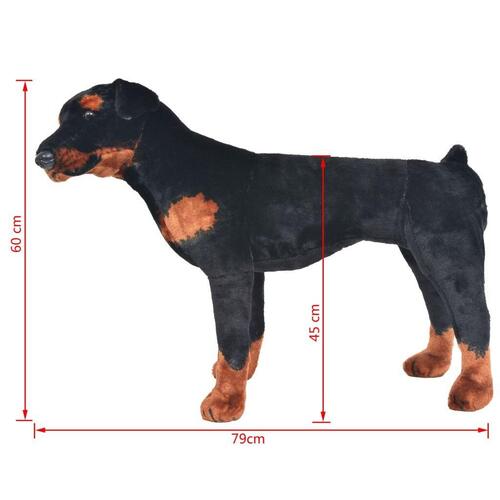 Stående tøjdyr rottweiler plysstof XXL sort og brun