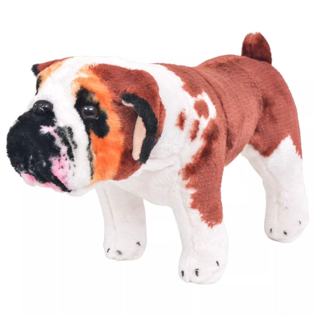 Stående tøjdyr bulldog plysstof XXL hvid og brun